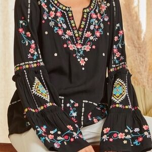 Savanna Jane Black Floral Embroidered Blouse